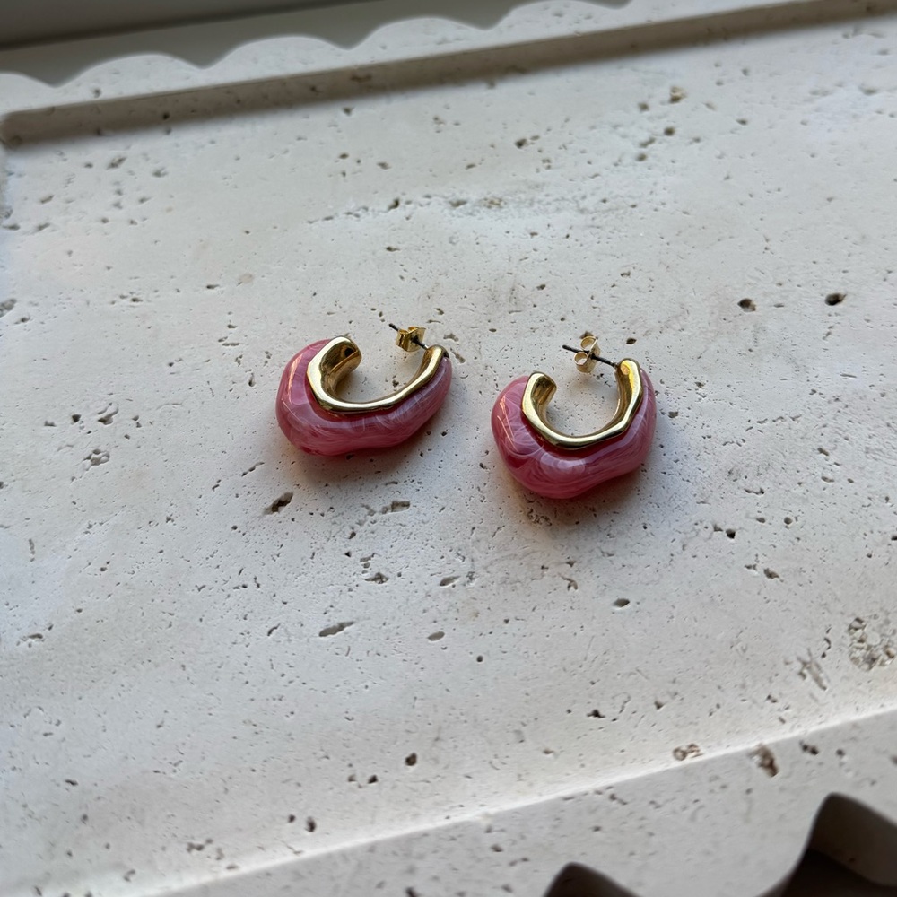 Anthropologie Pink and Gold Hoop Earrings